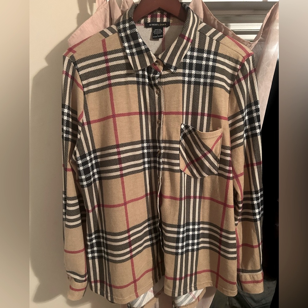 Tan plaid button up shirt